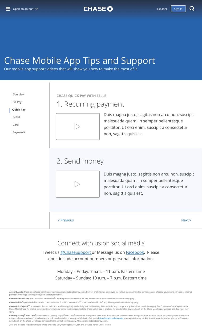 Chase helpful tips low-fidelity concepts — detail layout