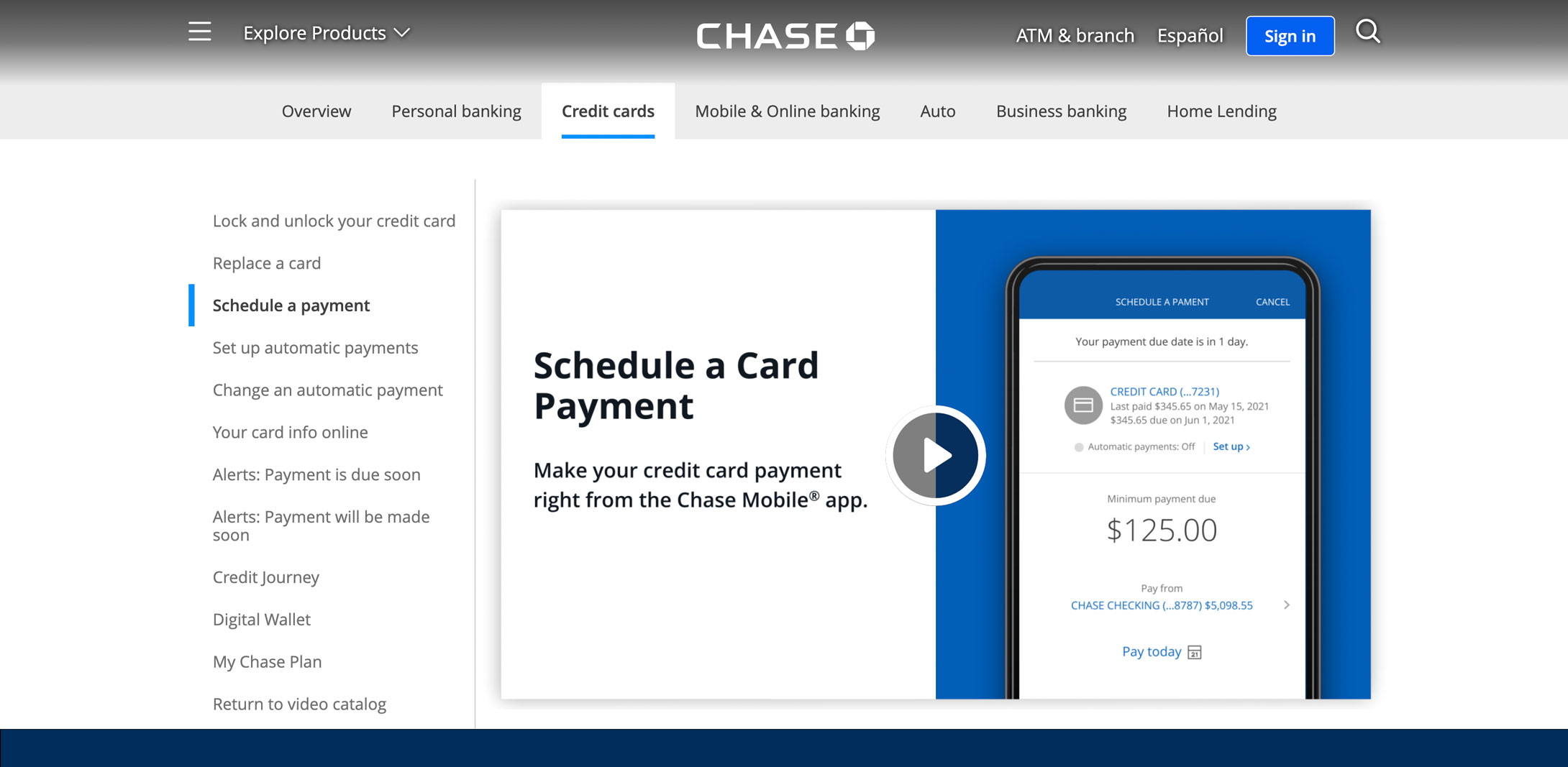 Chase Helpful Tips detail page