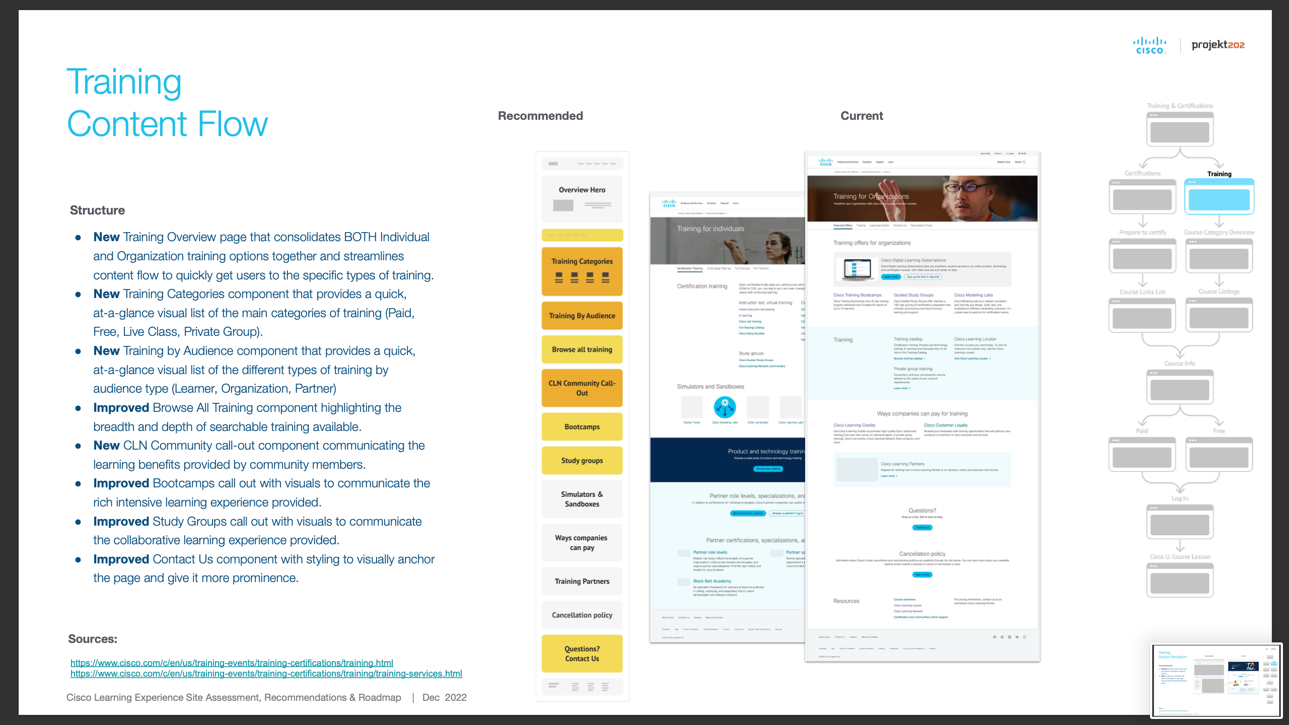 Training content experience direction exploration with recommended page concepts