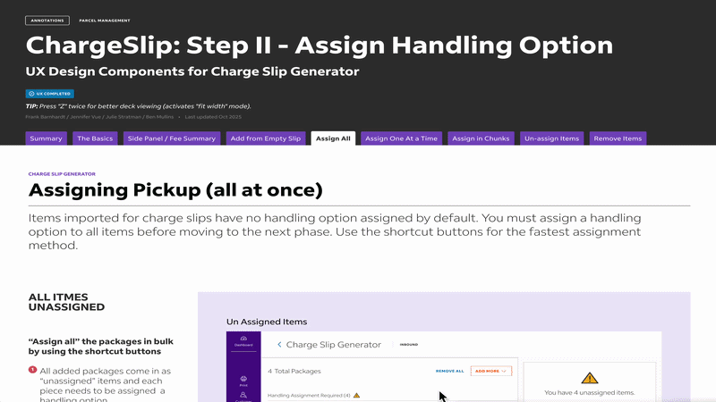 Interactive annotation demo — bulk item and fee assignment