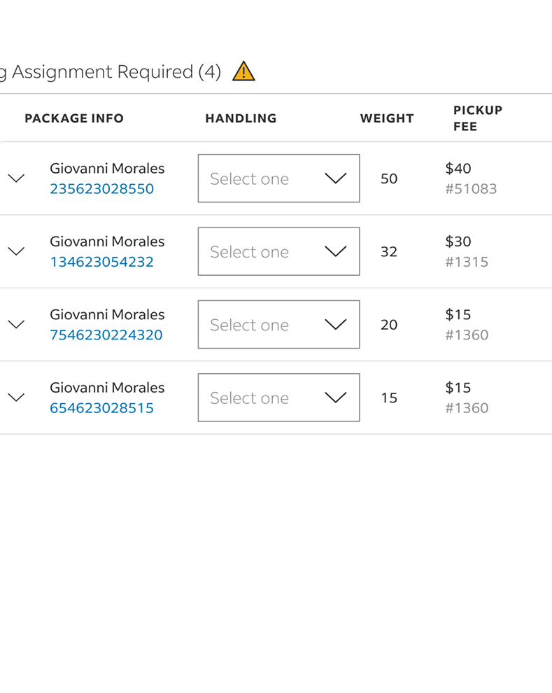 Charge slip with unassigned handling types